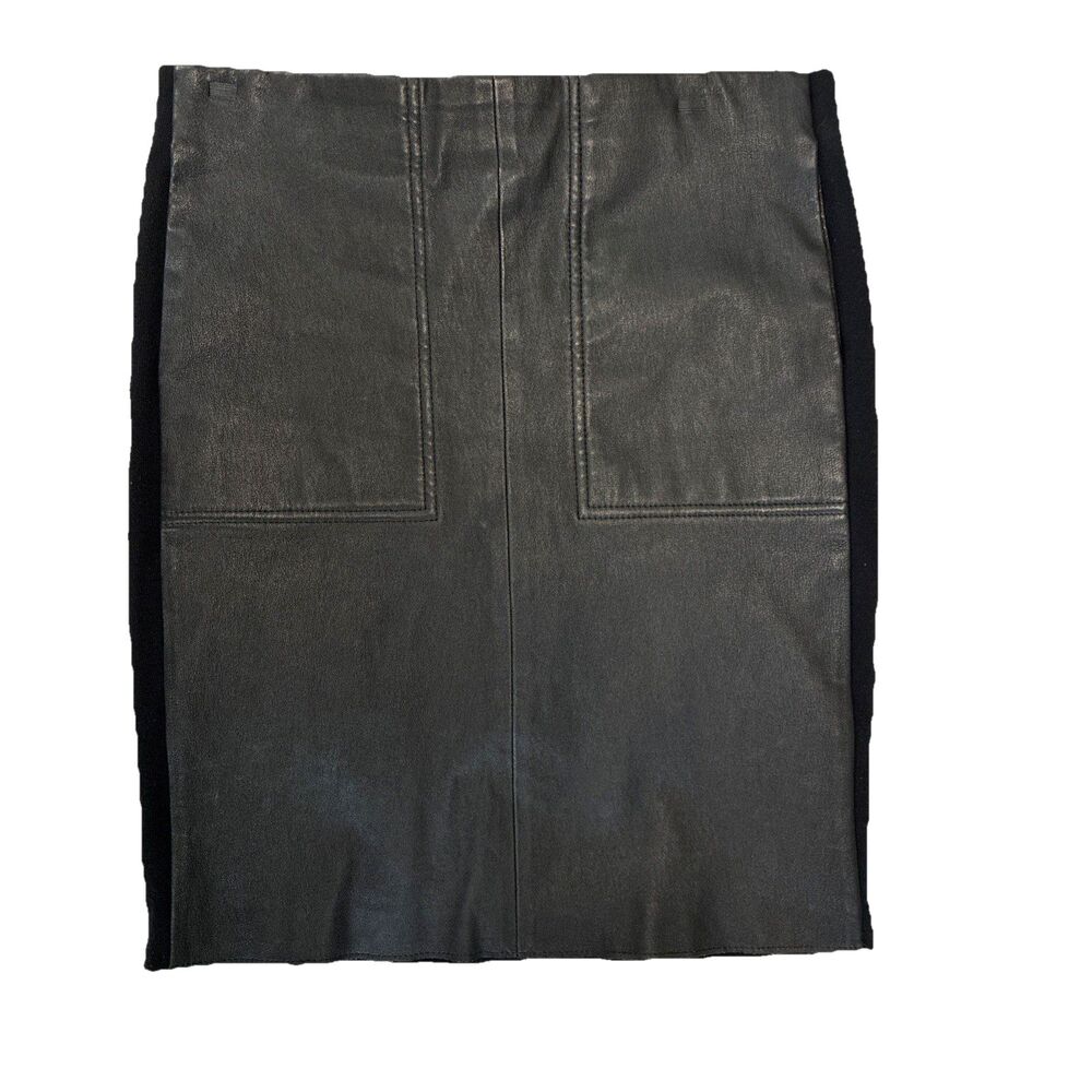 VINCE Leather Front Straight Pencil Skirt Medium Black Pocket Classic Minimalist